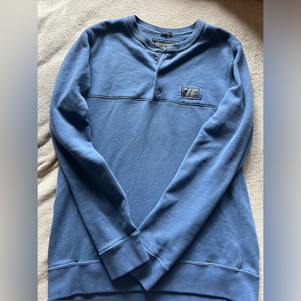 Abercrombie & Fitch Men's Slate Blue Henley Sweatshirt